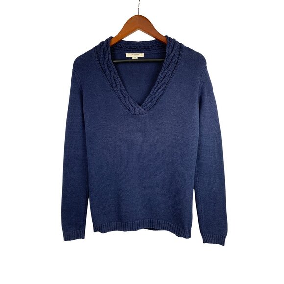 Liz Claiborne Womens Cable Knit V-Neck Sweater XXS Blue Cotton - Picture 1 of 5